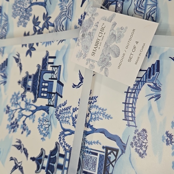 Shabby Chic Melamine Chinoiserie Blue Willow 11” Dinner Plates Set of 4 NEW
